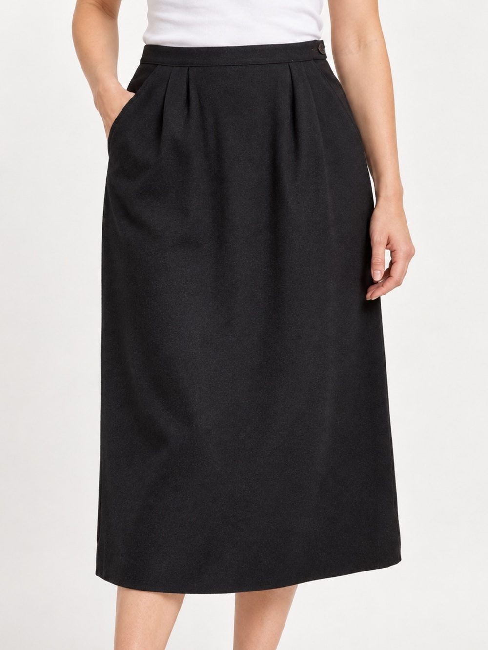 Vintage Pendleton 100% Virgin Wool Black Midi Skirt Size 8